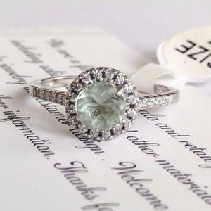 Solid 925 Silver green amethyst diamond cut ring